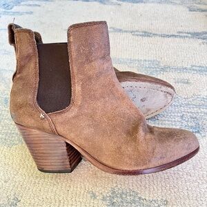 RAG & BONE WALKER PULL ON DISTRESSED LEATHER CHELSEA BOOTS STACKED HEEL SIZE 8
